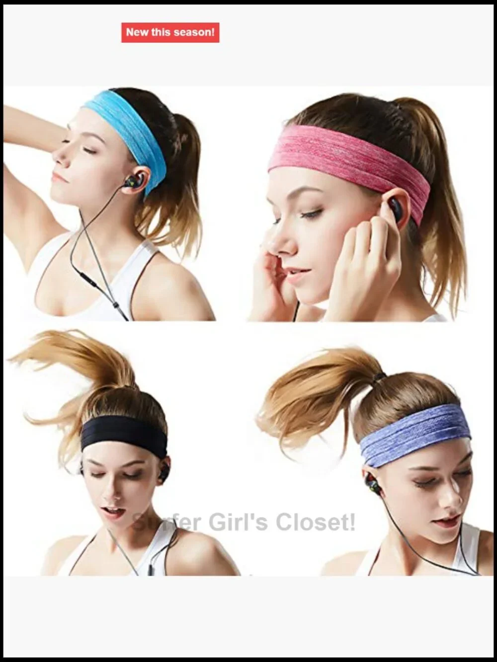 6-Pack Non Slip Sport Headbands for Women - Moisture Wicking Sweatbands for